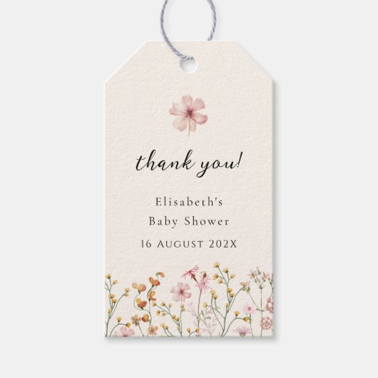 Wildblumen-Boho-Baby-Party Geschenkanhänger (Vorderseite)