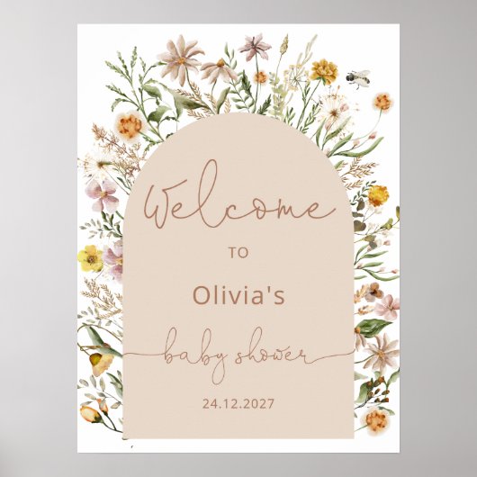 Wildblumen Boho Babydusche Poster (Vorne)