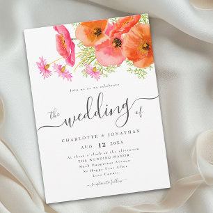 Wildblumen Boho Blumen Hochzeit in lebendigem Pink Einladung
