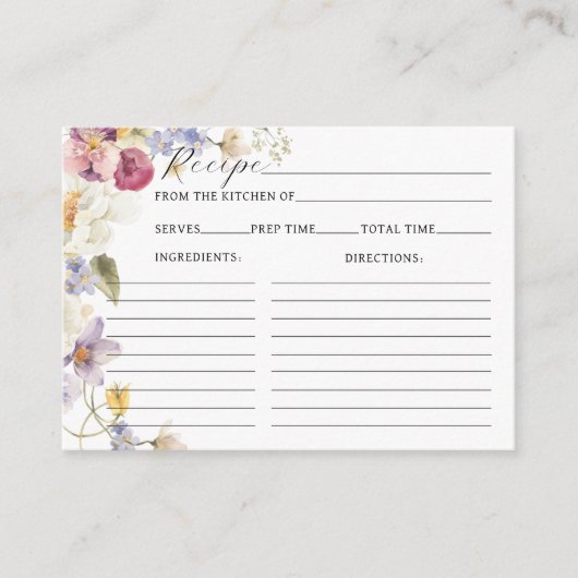 Wildblumen Boho Brautparty Rezept Begleitkarte (Vorderseite)