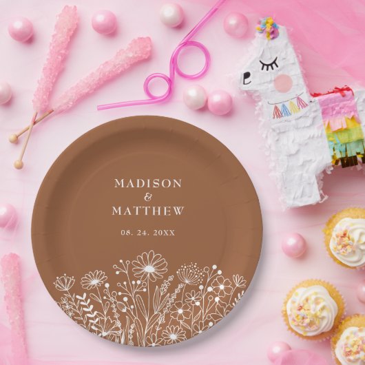 Wildblumen Boho Burnt Orange Wedding Pappteller (Party)