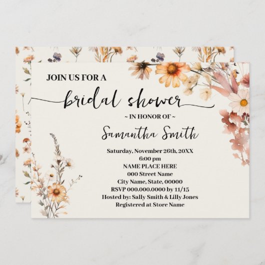 Wildblumen Boho Fall Brautparty Einladung (Vorne/Hinten)