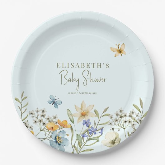 Wildblumen Boho Feder personalisierte Babydusche Pappteller (Vorderseite)