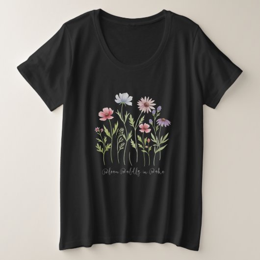 Wildblumen Boho Floral Boho Große Größe T-Shirt (Design vorne)