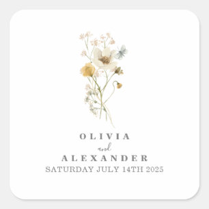 Wildblumen Boho-Garten floral Quadratischer Aufkleber
