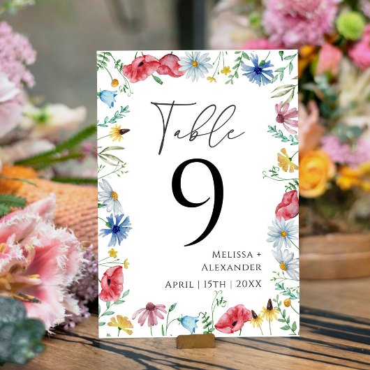 Wildblumen-Boho-Garten-Tischnummer Tischnummer