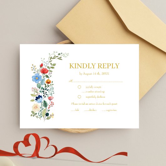 Wildblumen Boho Gold Wedding RSVP Karte