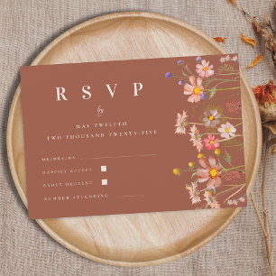 Wildblumen Boho Herbst Floral Terrakotta Hochzeit RSVP Karte