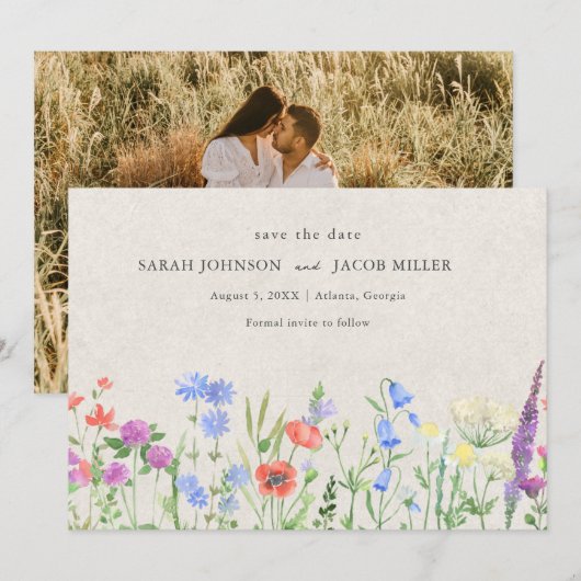 Wildblumen Boho Hochzeitsfoto Save The Date (Vorne/Hinten)
