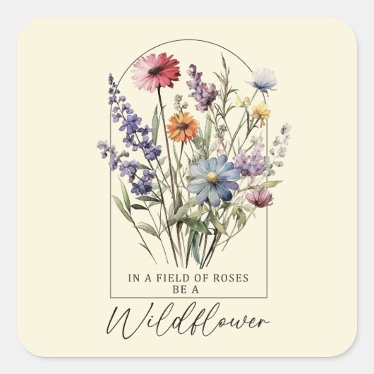 Wildblumen Boho Inspiration farbig Quadratischer Aufkleber (Vorderseite)