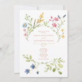 Wildblumen Boho Peach Wedding Einladung (Vorderseite)