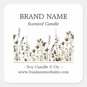 Wildblumen Boho Produktkennzeichnung Sepia Quadratischer Aufkleber