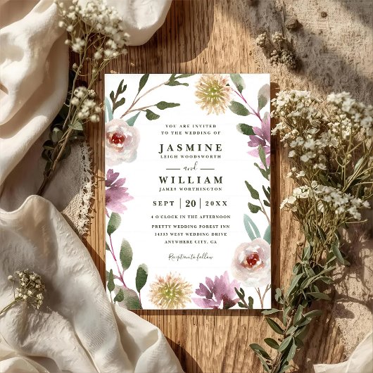 Wildblumen Boho Rustikale Elegante QR-Code-Hochzei Einladung