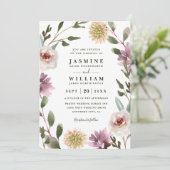 Wildblumen Boho Rustikale Elegante QR-Code-Hochzei Einladung (Stehend Vorderseite)