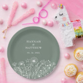 Wildblumen Boho Sage Green Wedding Pappteller (Party)