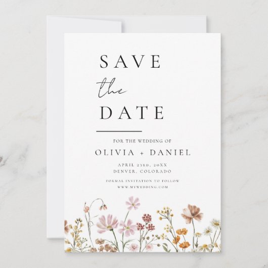 Wildblumen Boho Save the Date Minimalistisch (Vorderseite)