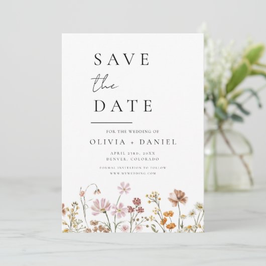 Wildblumen Boho Save the Date Minimalistisch (Stehend Vorderseite)