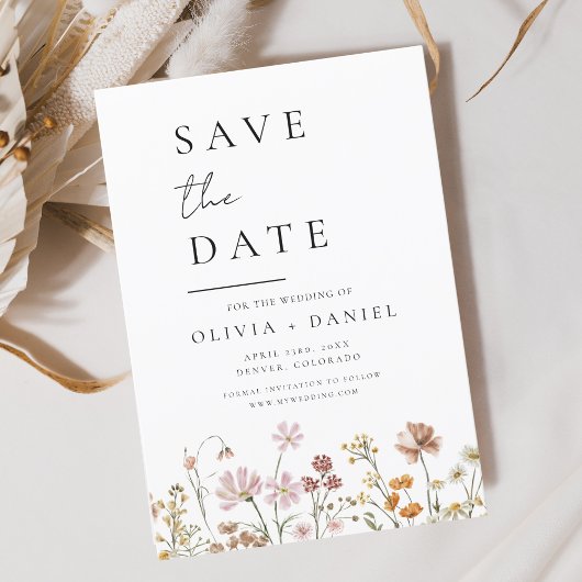 Wildblumen Boho Save the Date Minimalistisch