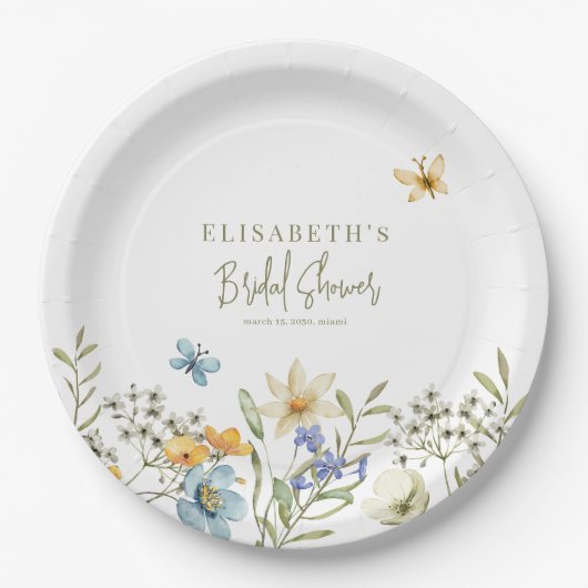 Wildblumen boho Spring personalisiertes Brautparty Pappteller (Vorderseite)