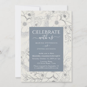 Wildblumen Boho Staubblau Hochzeitsempfang Einladung