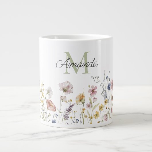 Wildblumen Boho Stilvoll mit Monogram Jumbo-Tasse (Vorderseite)