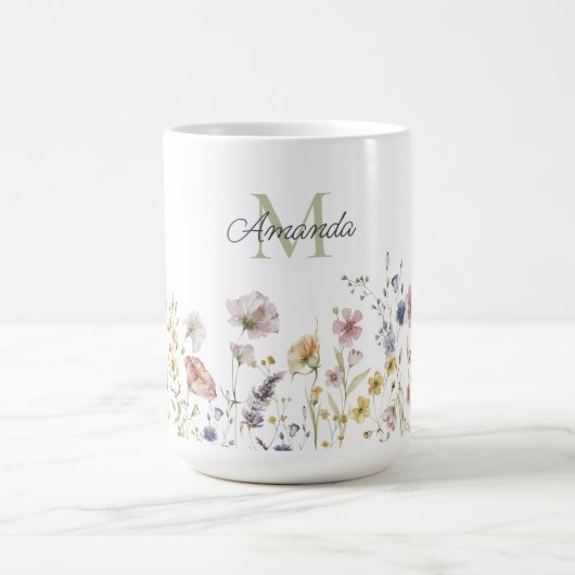 Wildblumen Boho Stilvoll mit Monogram Kaffeetasse (Mittel)