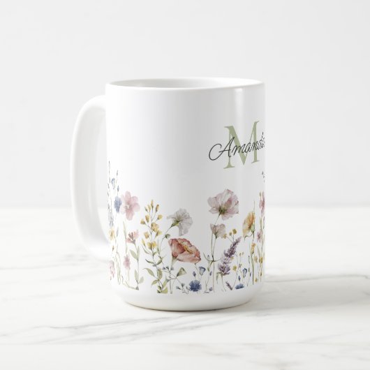 Wildblumen Boho Stilvoll mit Monogram Kaffeetasse (Vorderseite Links)