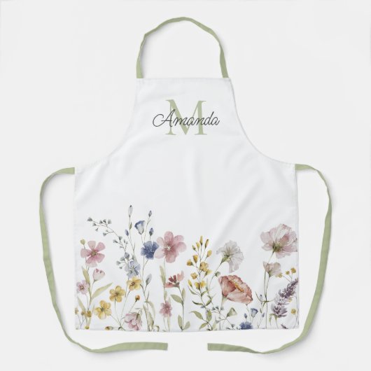 Wildblumen Boho Stilvoll mit Monogram Schürze (Vorderseite)