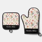 Wildblumen Boho Stylish Personalisiert Ofenhandschuh & Topflappen-Set (Vorderseite)