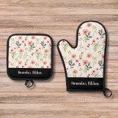 Wildblumen Boho Stylish Personalisiert Ofenhandschuh & Topflappen-Set