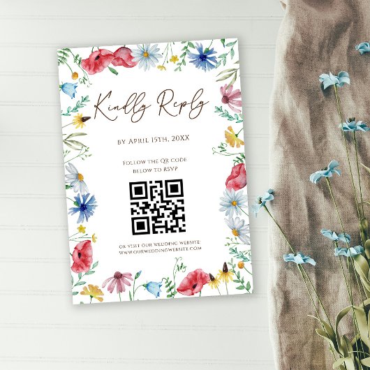 Wildblumen Boho Wedding QR Code RSVP Card Karte