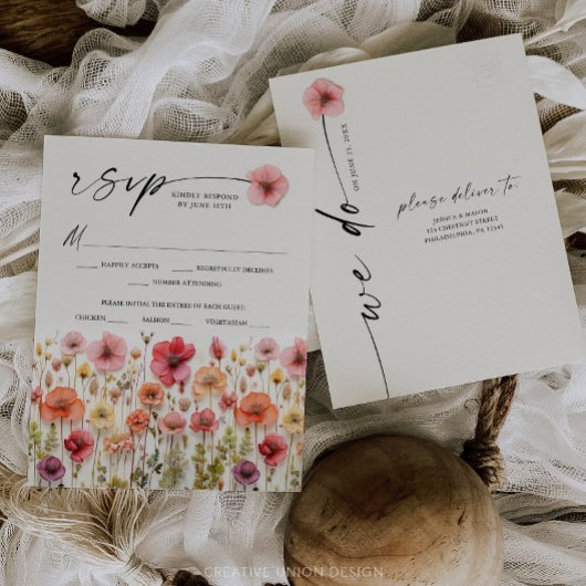 Wildblumen Boho Wedding RSVP Postcard Karte