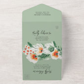 Wildblumen, botanische UAWG, grün-orange All In One Einladung (Außenbereich)