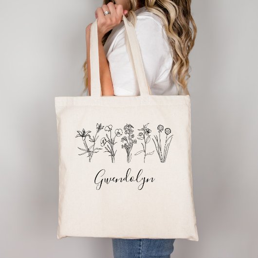 Wildblumen Botanischer Boho Blumen Garten Mit Name Tragetasche