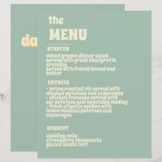 Wildblumen Botanischer Garten Hochzeitsmenü (Vorne/Hinten)