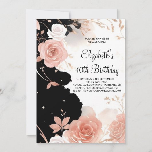 Wildblumen Botanischer Printable 40. Geburtstag Einladung (Vorderseite)