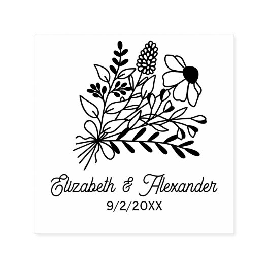 Wildblumen Bouquet #1L Hochzeitcouchnamen Datum Permastempel (Design)