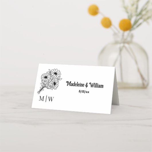 Wildblumen Bouquet #2L Wedding Couple Name Init Platzkarte (Vorderseite)
