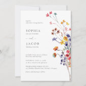 Wildblumen Bouquet Happy farbenfrohe moderne Hochz Einladung (Vorderseite)