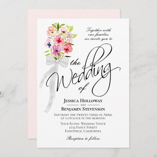 Wildblumen Bouquet Rustic Boho Wedding Einladung (Vorne/Hinten)