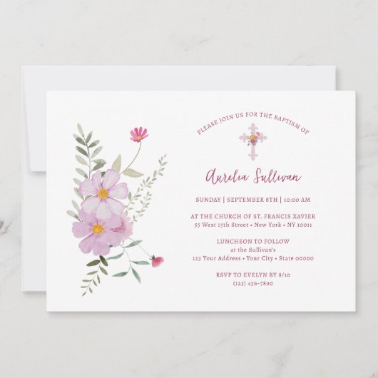 Wildblumen Bouquet Taufe Einladung (Vorderseite)