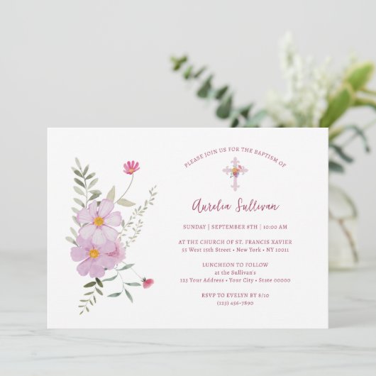 Wildblumen Bouquet Taufe Einladung (Stehend Vorderseite)