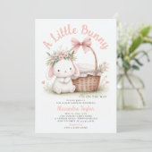 Wildblumen Bow Picnic Pink Baby Girl Dusche Einladung (Stehend Vorderseite)