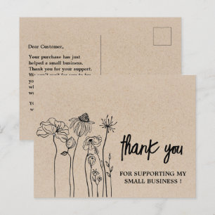 Wildblumen Braunes Kraftpapier Danke Geschäft Postkarte