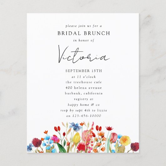 Wildblumen Brautdusche Einladung (Vorderseite)