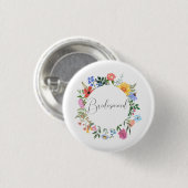 Wildblumen-Brautjungfer-Skript-Hochzeit Button (Vorne & Hinten)