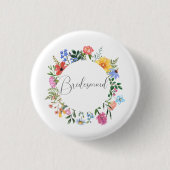 Wildblumen-Brautjungfer-Skript-Hochzeit Button (Vorderseite)