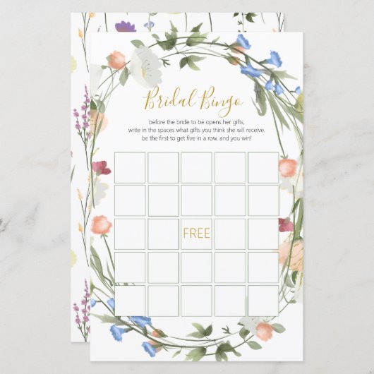 Wildblumen Brautparty Bingo Game (Vorne/Hinten)