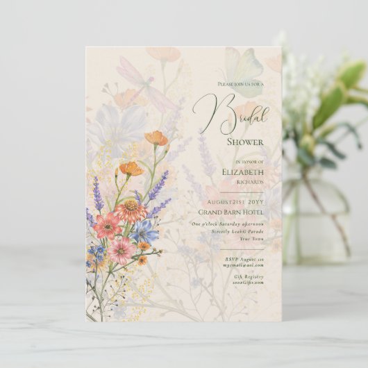 Wildblumen Brautparty BOHO gedruckt oder digital Einladung (Stehend Vorderseite)