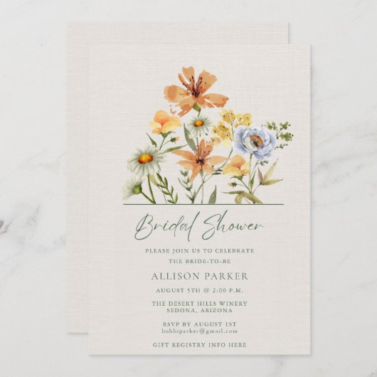 Wildblumen Brautparty Botanischer Garten Einladung (Vorne/Hinten)